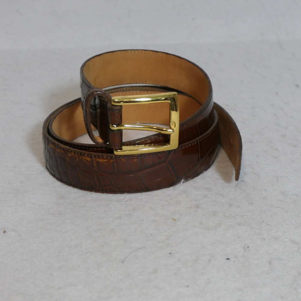Jos A Bank Mens Belt 38 Brown Alligator Embossed Leather Dapper Preppy Old Money